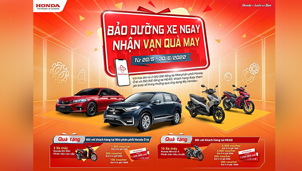Honda Việt Nam thực hiện chương trình khuyến mại Bảo dưỡng xe ngay – Nhận vạn quà may